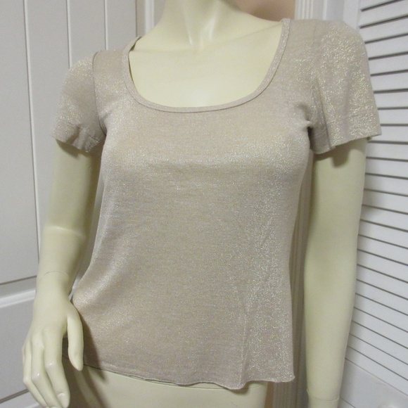 TRINA TURK Womens Gold Glitter Top Shirt S Metallic Sparkle Beige USA Made Y2K - Picture 4 of 8